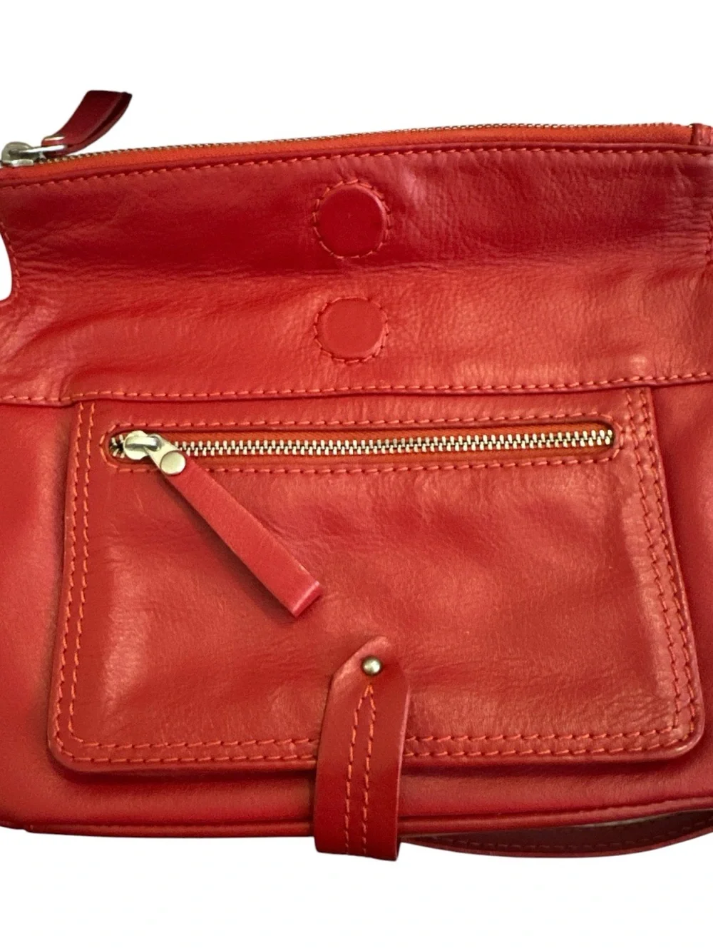 ili New York Red Genuine Leather Shoulder Bag Zip Pocket Baguette Purse